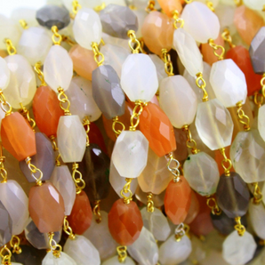 Moonstone -Peach,Grey,Rainbow Wire Wrapped Rosary,(RS-MNSX-153) - Beadspoint