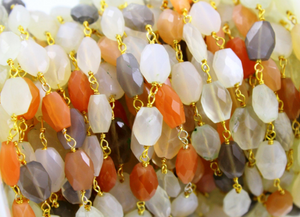 Moonstone -Peach,Grey,Rainbow Wire Wrapped Rosary,(RS-MNSX-153) - Beadspoint