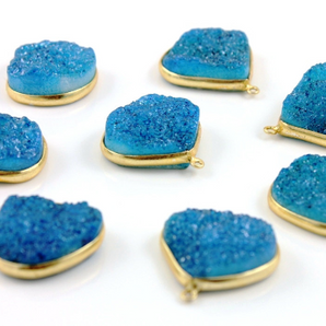 Marine Blue Druzy Crystal Cluster Heart Bezel, (DRZ-8001A) - Beadspoint