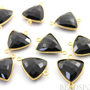 Black Onyx Faceted Triangle Shape Bezel Connector, (BZC7575-B) - Beadspoint