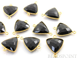 Black Onyx Faceted Triangle Shape Bezel Connector, (BZC7575-B) - Beadspoint