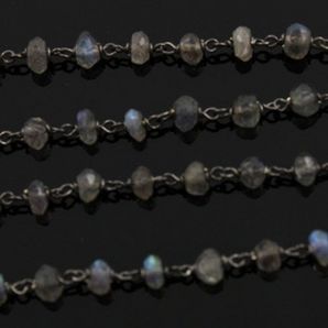 Labradorite Faceted Roundels Wire Wrapped Rosary, (RS-LAB-92) - Beadspoint