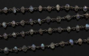 Labradorite Faceted Roundels Wire Wrapped Rosary, (RS-LAB-92) - Beadspoint