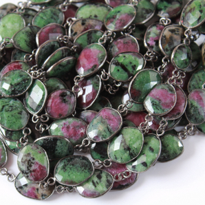 Ruby Zoisite Faceted Oval Chain, (BZC-RZT-18x15) - Beadspoint