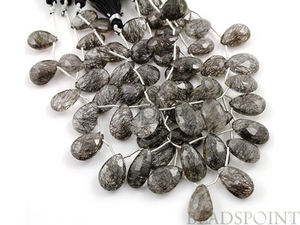 Black Rutilated Quartz Medium Faceted Pear Drops, (4BRUT10x13PEAR) - Beadspoint