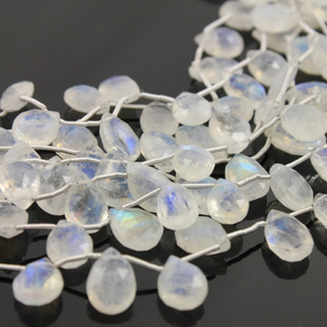 Rainbow Moonstone Faceted Pear Drop, (RM/PR/8x10-9x12) - Beadspoint