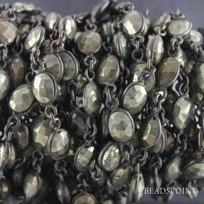 Pyrite Faceted Oval Chain, (BC-PYR-109) - Beadspoint