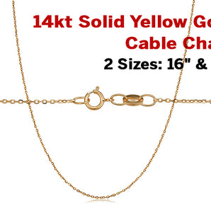 14KT Yellow Gold Shiny Classic Cable Chain with Spring ring clasp, 1.0 mm, (3-14KT-Cable )