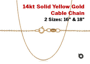 14KT Yellow Gold Shiny Classic Cable Chain with Spring ring clasp, 1.0 mm, (3-14KT-Cable )