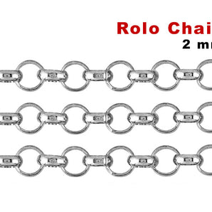 Sterling Silver medium weight rolo chain, 2 mm, (SS-004)