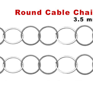 Sterling Silver Flat Round Cable Chain, 3.5 mm links, (SS-041)