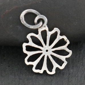 Sterling Silver Artisan Flower Charm - (HT-8248) - Beadspoint