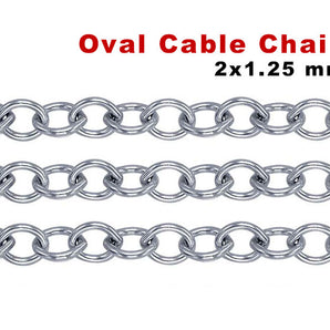 Sterling Silver Oval Cable Chain, 2x1.25 mm, (SS-045)