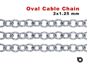 Sterling Silver Oval Cable Chain, 2x1.25 mm, (SS-045)
