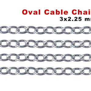 Sterling Silver Heavy weight Oval Cable Chain, 3x2.25 mm Links, (SS-047)