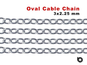 Sterling Silver Heavy weight Oval Cable Chain, 3x2.25 mm Links, (SS-047)
