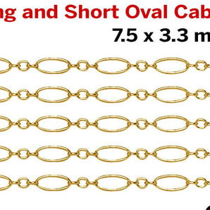 14K Gold Filled Long and Short Oval Cable Chain, 7.5x3.3 mm, (GF-035)