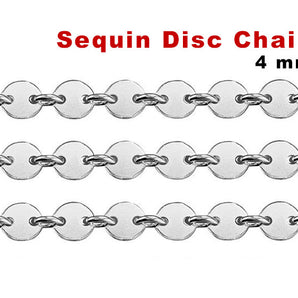 Sterling Silver 4 mm Sequin Disc Chain, 4 mm Disc, (SS-049)