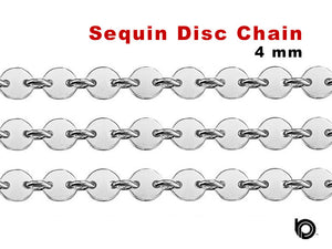 Sterling Silver 4 mm Sequin Disc Chain, 4 mm Disc, (SS-049)
