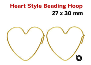 1 Pair, 14k Gold Filled Heart-Shaped Hoop, 27 x 30.0 mm, (GF-766-30)
