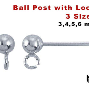 Sterling silver Ball Post Earrings w/Ring, 4 Sizes  (SS/745)