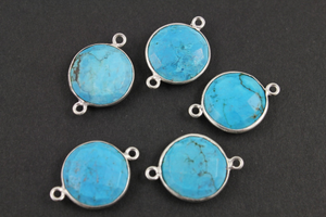 Blue Turquoise Faceted Bezel Coin Bezel Connector, (BZCT8102) - Beadspoint