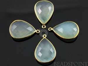 Light Aqua Chalcedony Faceted  Pear Bezel, (BZC7426) - Beadspoint