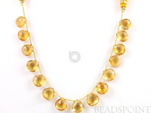 Warm Honey Yellow Citrine Faceted Flat Heart Briolettes, (CIT10HRT ) - Beadspoint