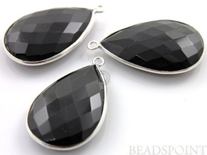 Black Onyx Faceted Pear Bezel, (SSBZC7086) - Beadspoint