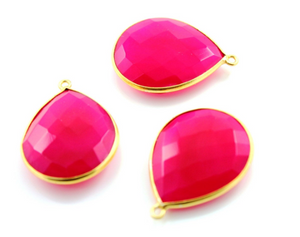 Hot Pink Chalcedony Faceted Pear Bezel, (BZCT-1020) - Beadspoint