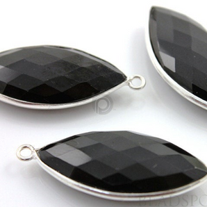 Black Onyx Faceted Marquise Bezel, 14x32mm (SSBZC7201) - Beadspoint