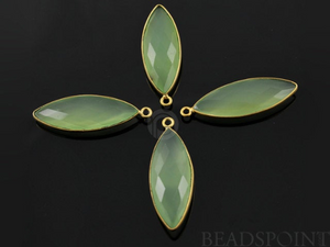 Green Chalcedony Faceted Marquise Bezel Connector, (BZC7209) - Beadspoint