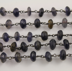 Iolite Faceted Wire Wrapped Roundel Rosary, (RS-IOL-171) - Beadspoint