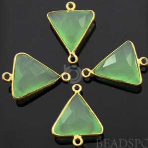 Green Chalcedony Faceted Triangle Bezel Connector, (BZC7584) - Beadspoint