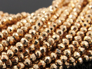 Pyrite Rose Gold Colored Metallic Faceted Rondelle , (PYR3FRNDL(C)) - Beadspoint