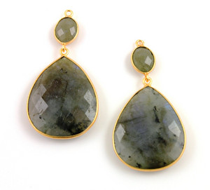 Labradorite Faceted Earrings Bezel Component,1 Pair, (EARR/LAB/01) - Beadspoint