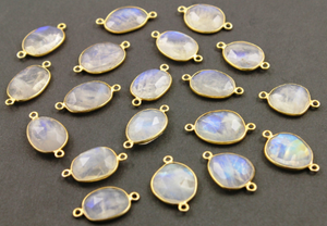 Rainbow Moonstone Faceted Oval Connector, (RNM17x11) - Beadspoint