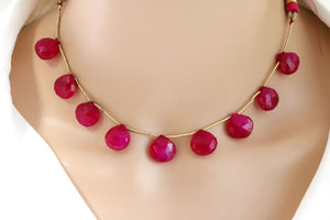 Fuchsia Pink Chalcedony Faceted Heart Drops, 12-13 mm, Rich Color, Chalcedony Gemstone Beads, (CLFP-HRT-12-13)(151)
