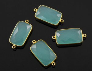 Aqua Blue Chalcedony Faceted Rectangle Connector, (BZC8055) - Beadspoint