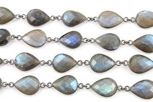 Labradorite Pear Bezel Sterling Silver Chain with Antique finish, 11x9 mm, (GMC-BZ-328) - Beadspoint