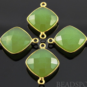 Apple Green Chalcedony Faceted Cushion Connector,(BZC7506) - Beadspoint