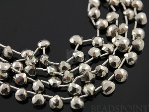 Pyrite Platinum Metallic StoneFaceted Heart Drops,  PYR6-7HRT(P)) - Beadspoint