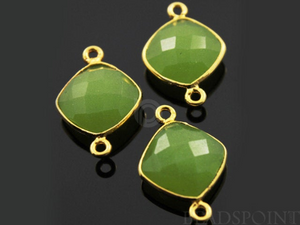 Apple Green Chalcedony Faceted Cushion Connector, (BZC3038) - Beadspoint