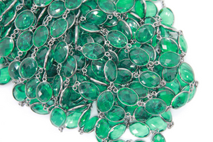 Teal Green Quartz Faceted Oval Chain, (GMC-TEAL-11X14) - Beadspoint