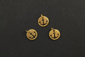 24K Gold Vermeil Over Sterling Silver Anchor Disc Charm  -- VM/CH10/CR46 - Beadspoint
