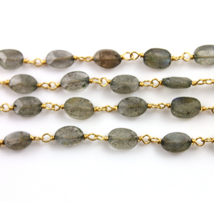Labradorite Ovals Wire Wrapped Rosary, (RS-LAB-118) - Beadspoint