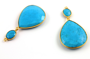 Genuine Turquoise Faceted Earrings Bezel, (EARR/TURQ/01) - Beadspoint