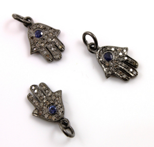 Pave Diamond Hamsa w/ Saphhire Pendant, (DCH/CR132) - Beadspoint