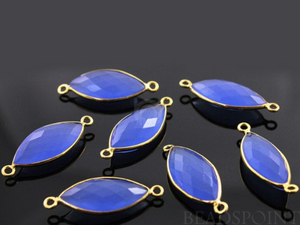 Dark Blue Chalcedony Faceted Marquise Connector, (BZC3010) - Beadspoint
