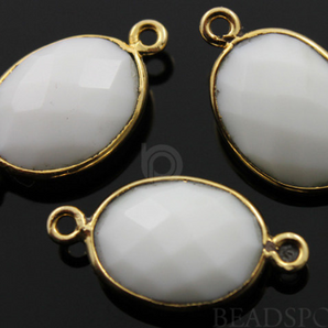 White Onyx Faceted Oval Connector, (BZC7373(A) - Beadspoint